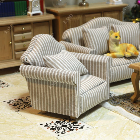 iLAND Miniature Wooden Dollhouse Furniture Set: Sofa, Cabinets, Coffee Table for Living Room (7pcs)