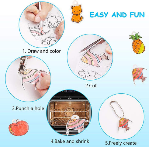 166 18 SWAKER Pcs Shrinky Plastic Sheets Keychain Kit Includes Pcs Shrink Art Paper, Hole Punch, Keychains & Pencils