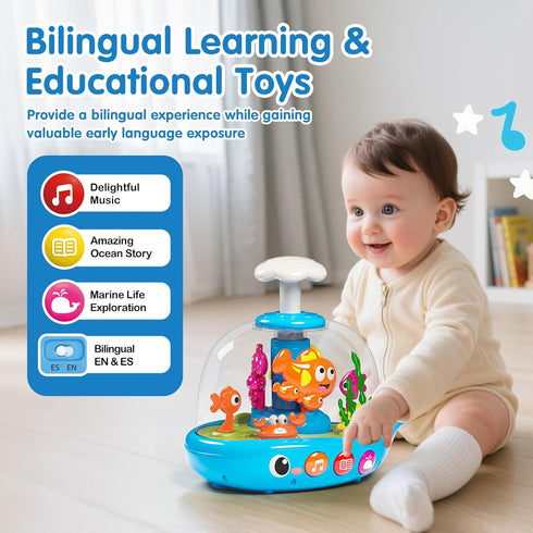 6-12 1 1st 6 7 8 9 10 11 12Month Baby Toys Months, Press & Glow & Spin Infant Toys, Cause and Effect Baby Musical Toys