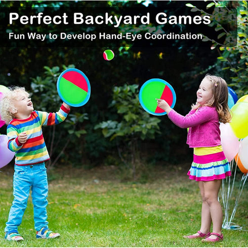 Ball Catch Set Games, Toss Paddle Outdoor Toys, Beach Toys with 2 Paddles & 2 Balls for Kids Birthday Gift