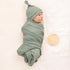 Konssy Baby Girl Newborn Receiving Blanket with Matching Headband and Beanie Set Baby Swaddle Nursery Swaddle Wrap(Light Green) by Konssy