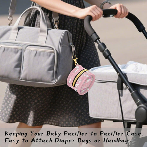 PYBUG Rabbit Round Pacifier Storage Case, Polyester & TPU Lined with Hook Buckle, Pacifier Container Box for Baby