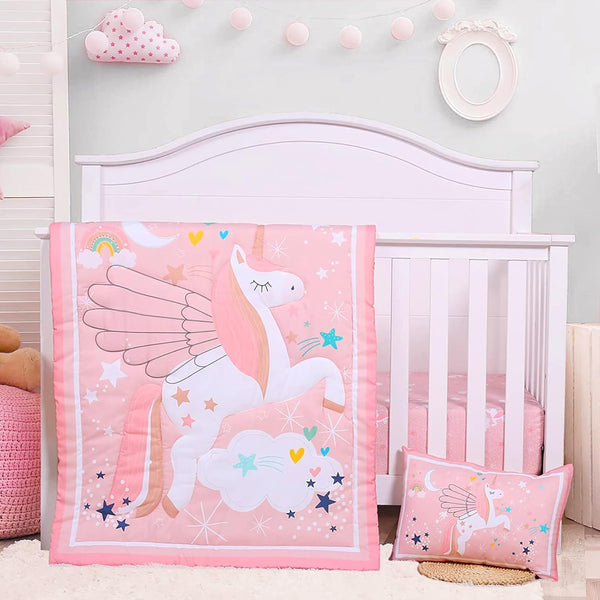 UOMNY Crib Bedding Set for Girls - Pink Baby Nursery Sets 3