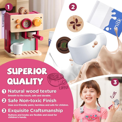 3 4 5 Set GAGAKU Wooden Coffee Machine Toy for Toddlers, Montessori Learning Toys for Year Old Girls & Boys, Realistic