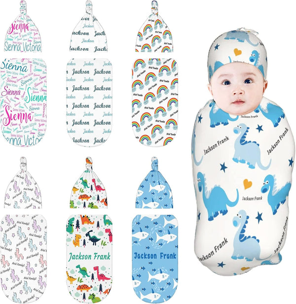 SIMIEEK Personalized Baby Swaddle and Hat for Baby Girl Boy with Name Custom