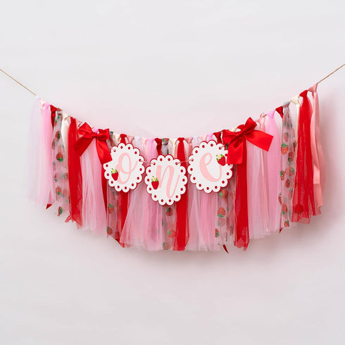Strawberry One Highchair Banner - Berry First Birthday High Chair Banner, Berry Sweet One Birthday Decorations