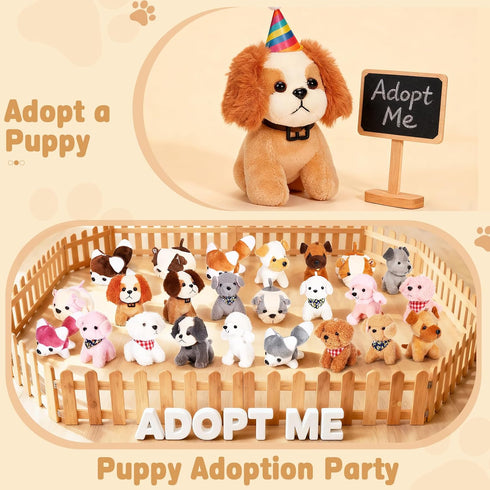 Niceup 24PCS Adopt a Puppy Party Favors Kids Mini Plush Dog Non-candy Easter Basket Stuffers Bulk Stuffed Animals Dog