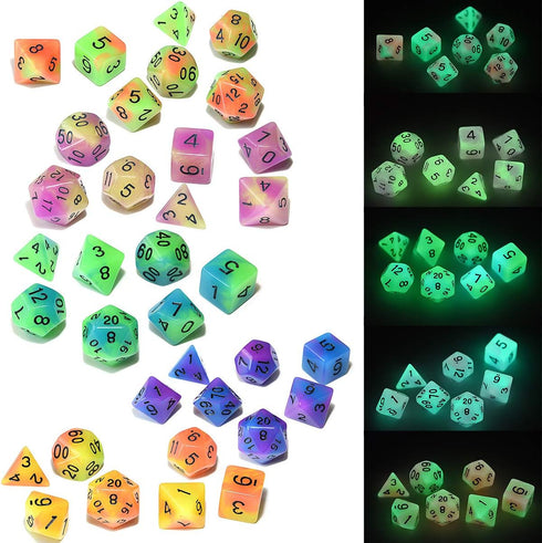 Double Color Glow in The Dark Dice Set, 35 Pieces Polyhedral Dice for RPG DND MTG Games with Black Velvet Pouch