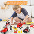 Playset, Kids Firefighter Action Figures Fireman Figures Toys with Tools, Red Fire Trucks, Army Vehicles, Helicopter