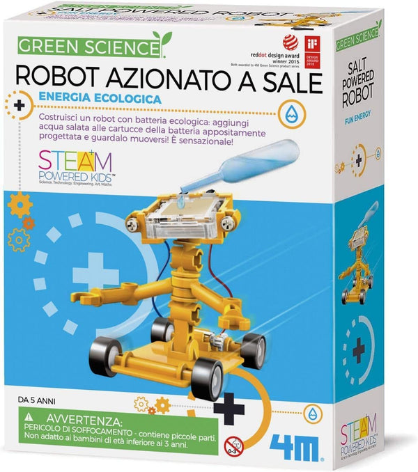 4M Toysmith Green Science Salt Water Powered Robot Kit, STEAM Beach Toy for Boys & Girls 5+