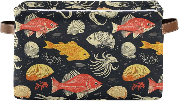 CWUPZAY Salmon Squid Storage Basket Canvas Fabric Collapsible Storage Bins Box Organizer Waterproof