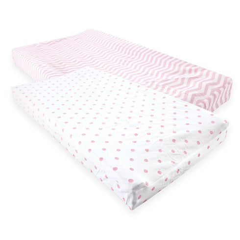 Luvable Friends Unisex Baby Fitted Changing Pad Cover, Pink Chevron Dot, One