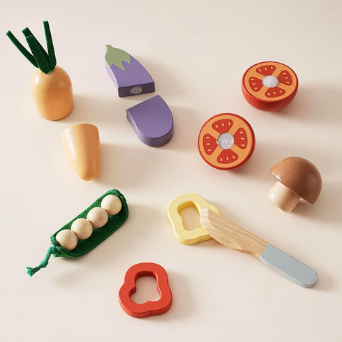 Set, ROBOTIME Wooden Play Food Cutting Vegetable Pretend Play Toy Food for Play Kitchen with Shopping Bag Kids Kitchen