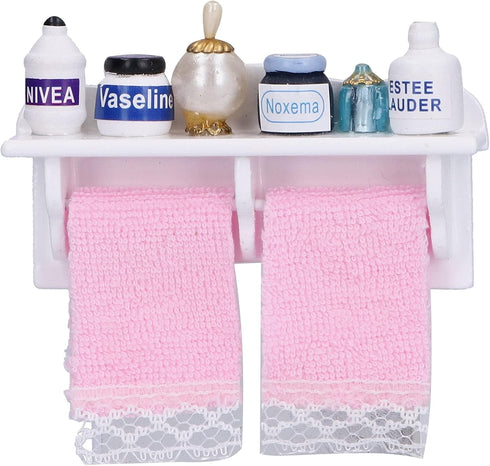 Dollhouse Wooden Towel Rack Bottles, 1:12 Simulation Miniature Furniture Model Toy for Bathroom Decoration
