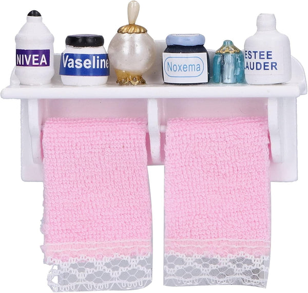 Dollhouse Wooden Towel Rack Bottles, 1:12 Simulation Miniature Furniture Model Toy for Bathroom Decoration