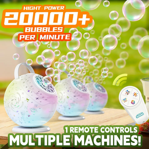 90/360 7-Color Rechargeable Bubble Machine - Auto Rotation, Remote Control, RGB, Larger Bubbles Design, Bubbles Maker