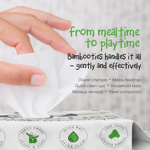 80 count pack Bamboo Baby Wipes Unscented, Plant based Diaper Wipes for Sensitive Skin, Water based Wipes Baby