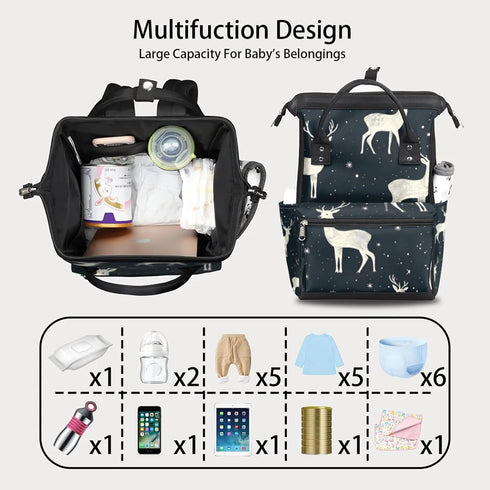 Hsnar Backpack Starry Deers Waterproof Diaper Bag Large Capacity Baby Bag with Stroller Straps, Multi-Pocket Diaper Bag