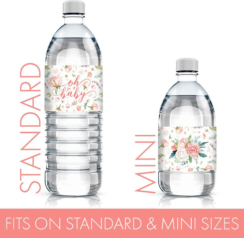 Baby in Bloom Baby Shower Water Bottle Labels - 20 Waterproof Stickers for Pink Floral Boho Girl Baby Shower
