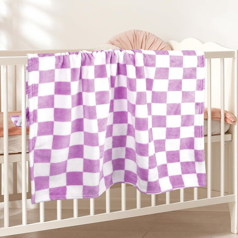 30"*40" GreatBba Plush Checkered Baby Blanket for Boys Girls Nursery, Warm Short Fleece Blanket Neutral for Infant