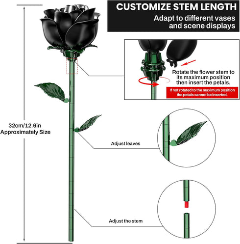 XGSHJ Set 12 Pack Black Rose Bouquet Building for Girls & Boys - Botanical Collection Gift for Easter Basket Artificial