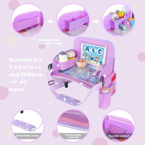 MENZOKE Kids Travel Tray for Toddler Car Seat, Toddler Gift for Girl Activities with Dry Erase Board & iPad Holder
