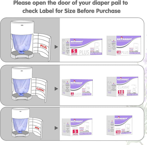 RUZAKO 30% 5 Pack Diaper Pail Refill Bags Compatible With Dekor Mini Diaper Pail, Extra Length, Lavender Scent