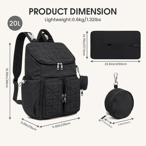 G4Free Backpack Diaper Bag for Moms Dads Travel Baby Bag with Pacifier Case & Insulated Pockets,Black