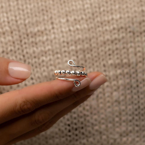 14K S925 LOVECOM Gold Plated Filled Fidget Rings With Opal Sterling Silver Adjustable Open Anxiety Ring for Women Cute