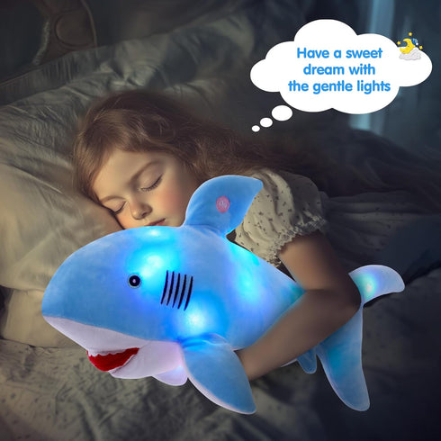 BSTAOFY 20'' LED Shark Soft Plush Toy Night Light, Luminous Glow in The Dark Bedtime Companion, Blue