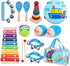 Kids Musical Instruments Set, 12pcs Wooden Percussion Toys, Tambourine & Xylophone for Early Learning (Blue)