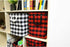 Large Rectangular Foldable Storage Baskets, Cotton Rope Handles, Soft Felt Fabric Bins, Red Black Grid