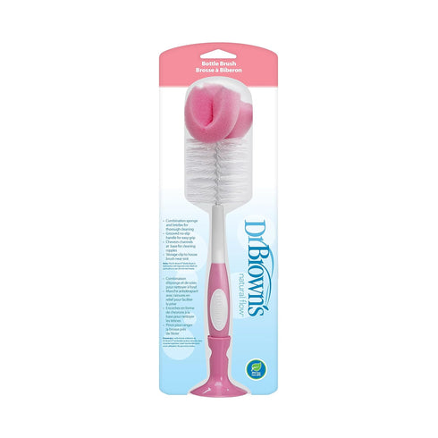 1-Pack Dr. Brown's Reusable Sponge Baby Bottle Cleaning Brush with Suction Cup Stand, Scrubber and Nipple Cleaner, Pink