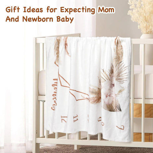 Boho Baby Milestone Monthly Blanket, Spring Floral Neutral Growth Photo Props for Little Boy Girl