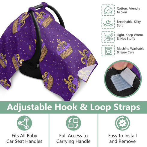 Dalzium Mardi Gras King Cake Purple Car Seat Cover Baby, Carseat Canopy Cover for Girl Boy, Breathable Baby Carrier
