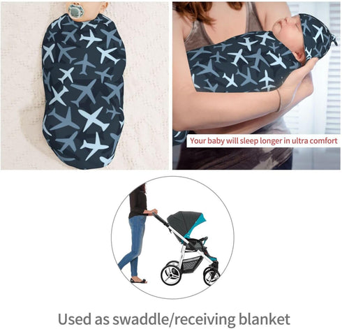 Set KiuLoam Camouflage Blue Jets Airplanes Newborn Swaddle with Matching Hat, Newborn Receiving Blanket Soft Unisex