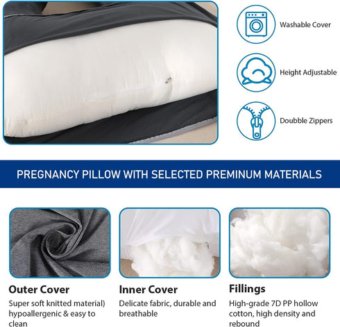 cauzyart Pregnancy Pillows for Sleeping U-Shape Full Body Pillow and Maternity Support - for Back, HIPS, Legs, Belly