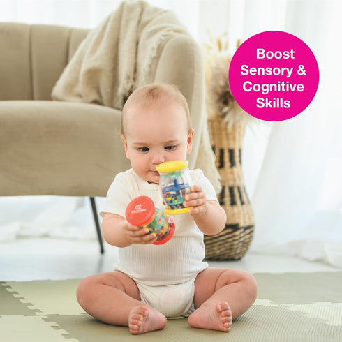 Edushape My First Rainstick, Set of 2 3 Inch Rainmaker Toys for Babies, Sensory Musical Instrument for Tummy Time Play