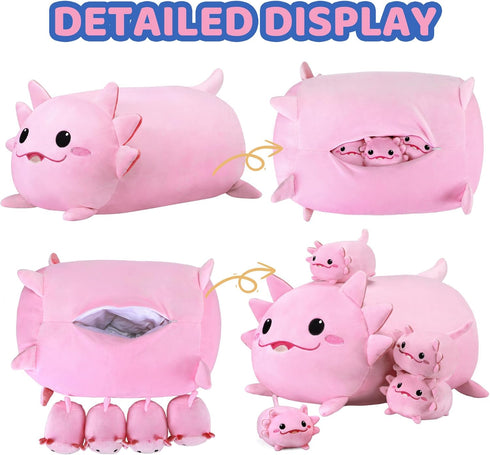 Cute Axolotl Plush Stuffed Animal with 4 Baby Soft Pillows - Valentine's Day, Birthday Gift for Kids