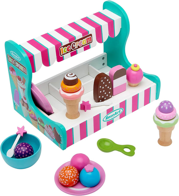 RoseArt Wooded Ice Cream Parlor Play Set 23 Piece Pretend Ice Cream