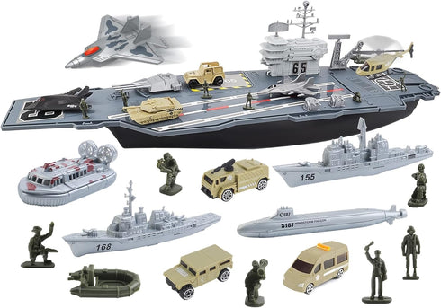 deAO Aircraft Carrier Toy Army Men with Scale Model Warplanes Warships Military