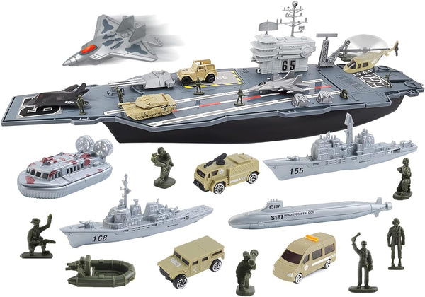 deAO Aircraft Carrier Toy Army Men with Scale Model Warplanes Warships Military