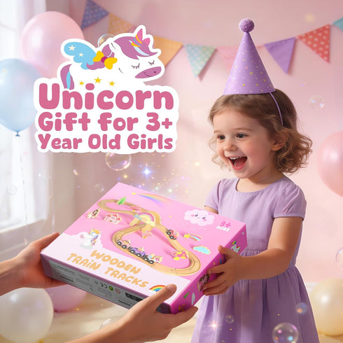 Set 2-4 38 3-5 Unicorn Wooden Train for Toddler Girls Ages Magical Fairy Pcs Toddler Girl Toys with Railway Track