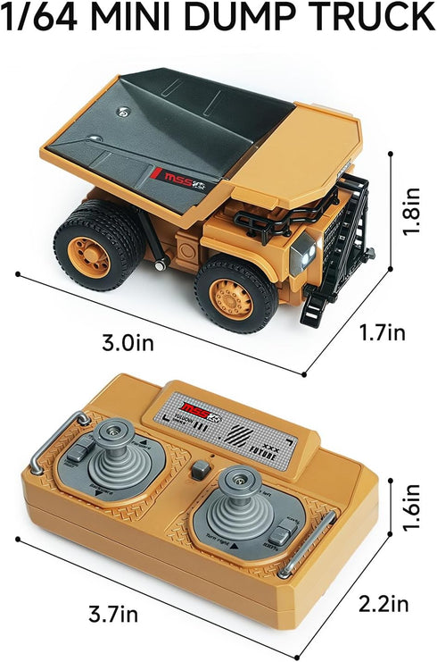 BRRRRT 1/64 Toy,8-Channel 3+ RC Dump Truck,Full Proportion Mini Dump Truck Remote Control Toy with Metal Bed & Light