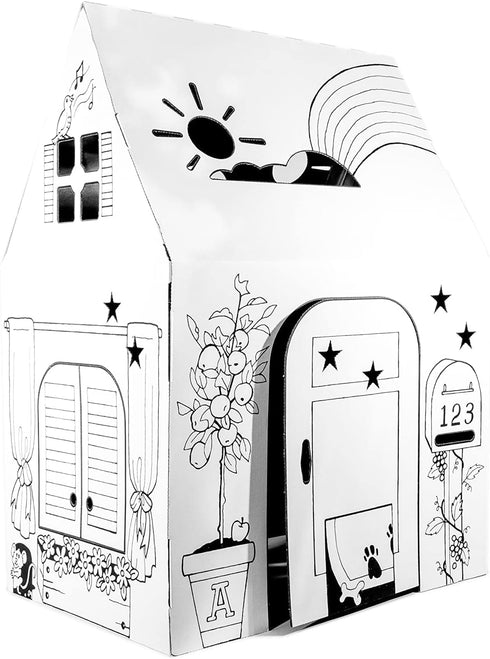 Easy Playhouse Clubhouse - Kids Art and Craft Indoor/Outdoor Fun, Decorate and Personalize Cardboard Fort, 34" X 27" X
