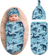 Sea Waves Dolphins Sharks Whale Octopus Newborn Swaddle Blankets with Beanie Hat Sets, Soft Gifts for Infant Boy Girl