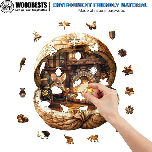 Lovers(265 13.4"x11.9") WOODBESTS Wooden Puzzles for Adults - Mouse's Walnut House, Mouse Wooden Jigsaw Puzzle, Unique
