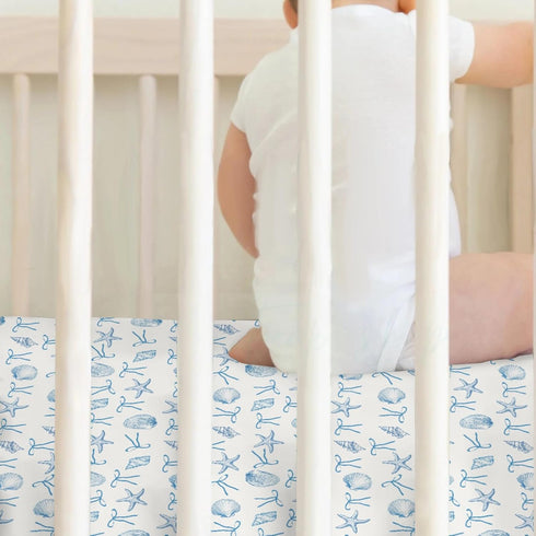 Summer 52x28In 2 Pack Conches Bows Sea Baby Crib Sheets for Boy Girl Ocean Seashells Beach Soft Snug Fitted Crib