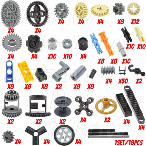 270pcs Technic-Parts Gears-Axle-Pin-Connector Compatible with Lego-Technic, Wheels Link Chain Gear Rack Steering Wheel Technic Bush Hook Tow Ball String Reel Differential. MOC Building-Blocks.