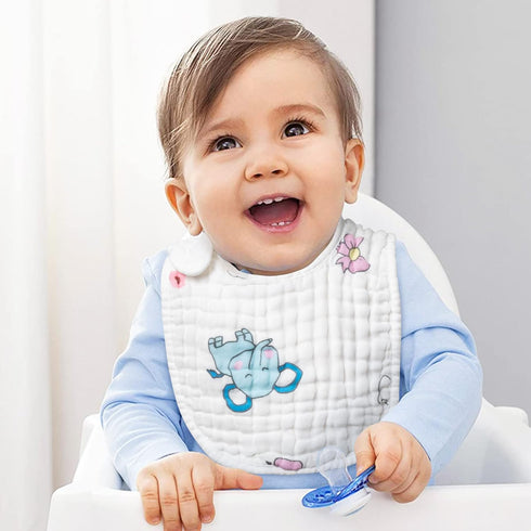 Zainpe 6Pcs Snap Muslin Cotton Baby Bibs, Adjustable Machine Washable, Unisex Burp Cloths for Boys Girls